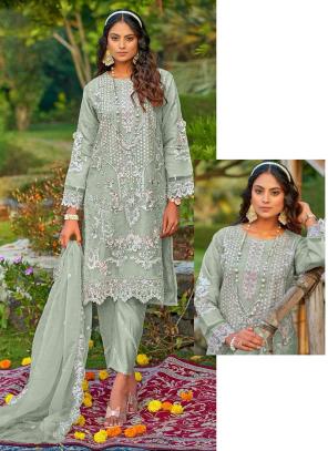Green Emboidery Work Traditional Wear Organza Pakistani Suit